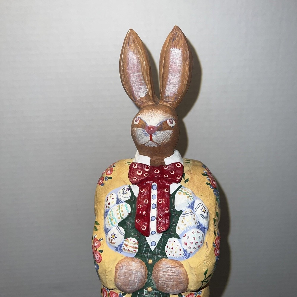 Vintage Style Handpainted Easter Bunny Figurine Floral Tailcoat 2-Piece Decor - Picture 3 of 9